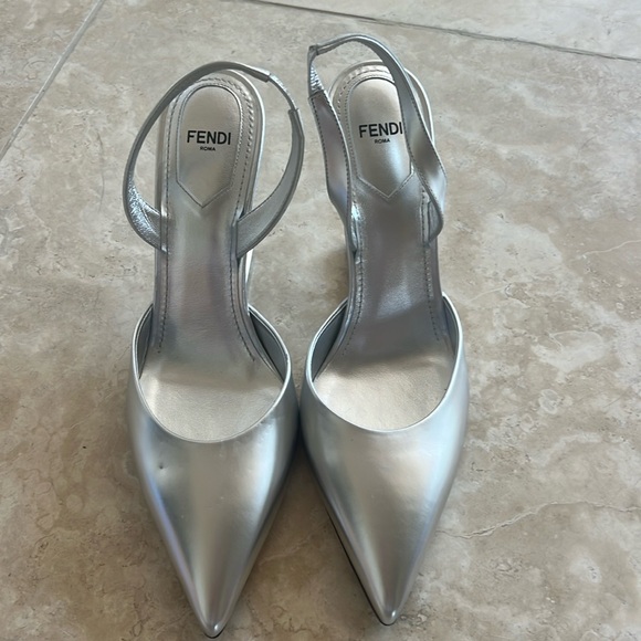 Fendi Shoes - 100% AUTHENTIC FENDI FIRST METALLIC F-HEEL SLINGBACK